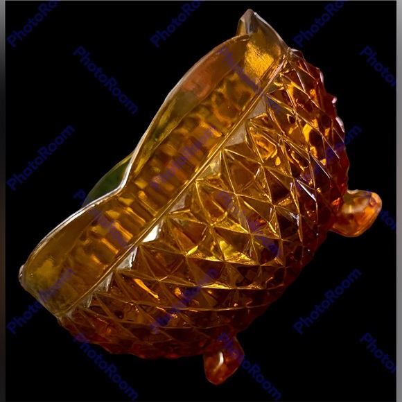 Vintage Amber Indiana Glass 3 Footed Candy Bowl Diamond Point Pattern 5" x 3" - Picture 3 of 5